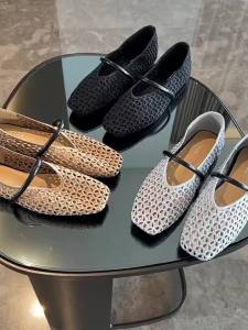 G7 Grape Mom Spring New French Style Square Toe Hollow Woven Strap Versatile Soft Surface Shallow Mouth Womens Shoes 7/7