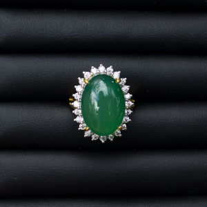 แหวนพลอยโมรา (Chalcedony/ Agate) สีเขียวหยก ตัวเรือนเงินแท้92.5%ชุบทอง ไซด์นิ้ว 54 เบอร์7USสินค้าจากทางร้านมีใบรับประกัน