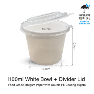 (50/100/300pcs) Double Coated Kraft Paper Bowl with Inner Divider Lids - Disposable Paper Bowl Set  Soup Cup