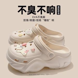 [Free Shipping] Red Bean Thick-Soled Height-Increasing Clogs For Women Summer 2026 New Style Outdoor Wear Non-Slip Odor-Resistant Beach Toe-Post Sandals For Women