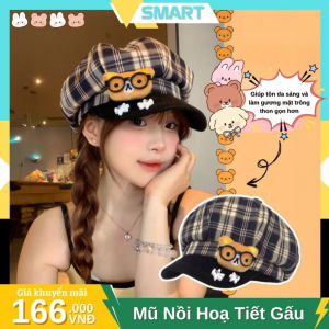 Mũ nồi caro gấu đeo kính dễ thương phong cách Hàn Quốc - Tôn dáng đầu che khuyết điểm khuôn mặt ENO - MMD08