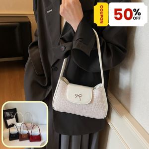 QNQN 【COD】แฟชั่นใหม่กระเป๋าผู้หญิงโบว์ตกแต่งกระเป๋าสะพายไหล่เดียวสบาย ๆ ร้อยแขนกระเป๋าใต้วงแขนสีธรรมดาเรียบง่ายกระเป๋าถือ