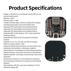 Kirilgu IP2366 2-6S PD140W Fast Charging Module Buck Converter for Lithium-Ion Battery Charging and Discharing Z1H5K