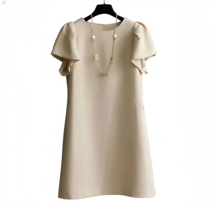 FunnyeS Women Korean Daily Round Neck Puff Sleeves Ruffle Sleeves Zippered Loose Dress 2974