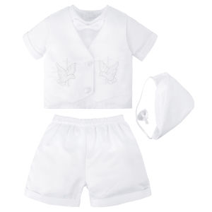 A&J DESIGN Christening Outfit Baby Boy Baptism Birthday Party Suit Binyag Clothes Newborn White Dove Short Sleeve with Embroidered Cross Clothes 0-24 Months Formal Photography Dress Set