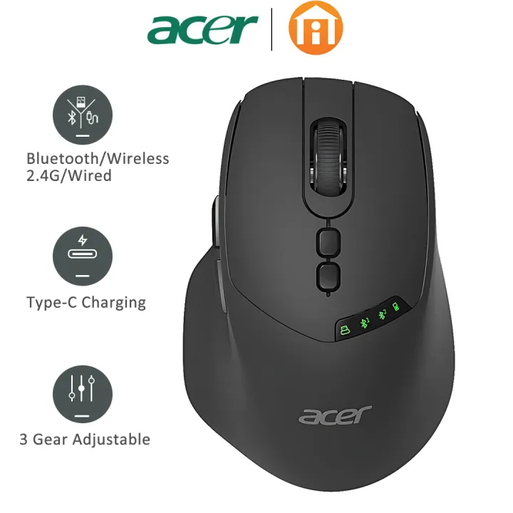 Acer 2.4g Wireless Mouse Fast Charging 7-Key Battery Display Ergonomic 10000DPI Adjustable Bluetooth Wired Office Gaming Mouse for Computers Laptop