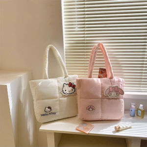 Sanrio Women Tote Bag Kawaii Hello Kitty MyMelody Down Cotton Shoulder Bag Large Capacity Handbag Cosmetic Bag Cute Shopping Bag