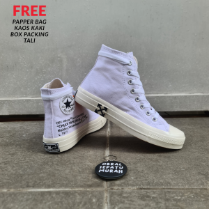OBRAL SEPATU SNEAKERS CONVERSEEE 70S HIGH X OFF WHITE TRIPLE WHITE SOL OREN SEPATU COWOK CEWEK KEREN PUTIH POLOS 36-43