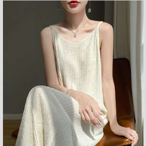 Womens Bubble Yarn Draped Cool White Halter Dress