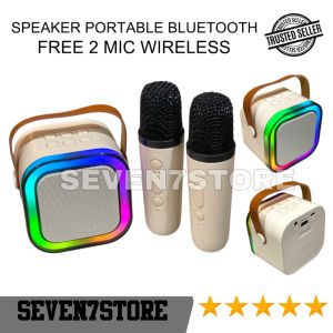 Mini Speaker Bluetooth Karaoke With 2 Microphone K12 Portable Bluetooth Audio Wireless Karaoke Speaker Set Home With RGB Light 3D Stereo Full Super Bass For TV/Mobil/Computer