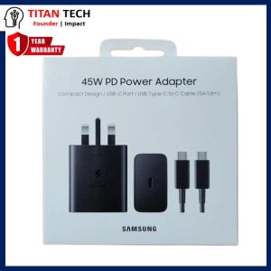 (SG LOWEST) Samsung 45W Super Fast Charging 2.0 T4511 T4510 GaN Charger 5A Cable 1.8m Adapter Galaxy S25 S24 S23 Note 20 10