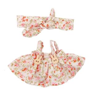 2pcs Doll Clothing Set for 17cm Plush Dolls with Flower Pattern Hairband and Dress Kids Doll Dressingup Accessories