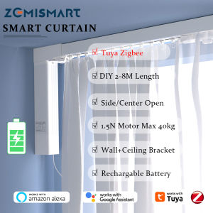 Zemismart Zigbee Electric Sliding CurtainSmart Rechargeble ZM87E-ZP Motor2-8M Customized Track Work with Tuya APP TimerAlexa/Google Home VoiceSide/Center Openwall/Celling install