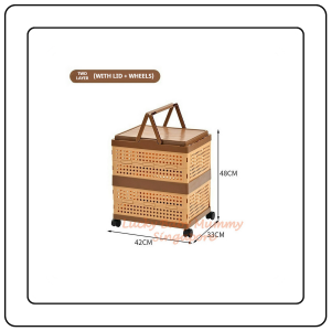 【JJ HOME】Minimalist Movable Folding Storage Box with Wheels Rattan Woven Pattern Basket