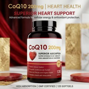 CoQ10 200mg Softgels | Bioperine High Absorption Heart Cardiovascular & Cellular Energy Supplement