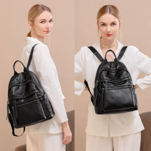 สมาร์ทKingกระเป๋าเป้สะพายหลังใหม่แท้หนังวัวStreetแฟชั่นAll-Match Ladiesกระเป๋าสะพายไหล่ขนาดใหญ่ความจุกระเป๋าถือผู้หญิง