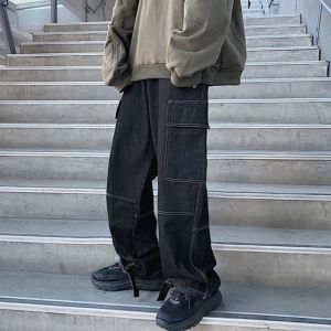 2025Autumn Cargo Jeans Men Wide Leg Denim Pants Loose Jeans Straight Baggy Mens Jeans Hip Hop Streetwear Neutral Denim Trousers2026