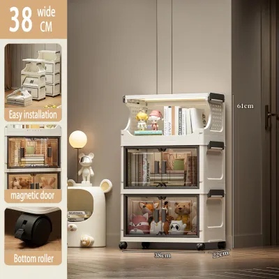 inhom 3-6 Layer Foldable Storage Cabinet With Wheels Dual Mode Plastic Organizer Box For Storage