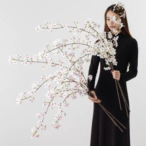 INTOONE Plum Blossom Artificial Cherry Blossom 112cm Faux Long Stem Silk Flower Photo Prop 3D Sakura Branches Wedding Decor