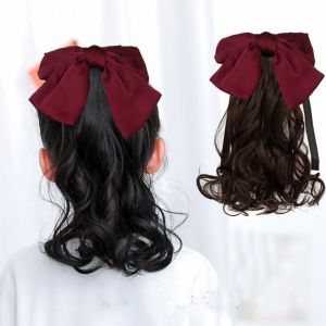 YSUNNY ธรรมชาติตามธรรมชาติ ที่มีคุณภาพสูง นุ่มนุ่มๆ เด็กๆเด็กๆ ขนปุยฟู หวานหวานแหววว น่ารักน่ารักๆ เจ้าหญิงสำหรับเด็ก เด็ก Headwear ผมหางม้าผูกโบว์ ผมหางม้าโบว์สีแดง ที่ต่อผม วิกผมหางม้าสำหรับเด็ก