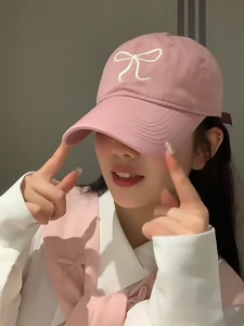 Thêu Bowknot Mũ bóng chày cho thiếu niên cô gái mùa xuân Mũ bóng chày thời trang Hàn Quốc Mũ che nắng cho phụ nữ Mũ ngoài trời thường ngày