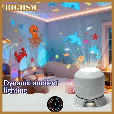 BIGHSM ไฟโปรเจคเตอร์ LED Ocean หมุนได้360ไฟกลางคืนแบบไดนามิกโคมไฟ USB ขับเคลื่อนสำหรับงานปาร์ตี้ในบ้านห้องนอนสภาพแวดล้อม