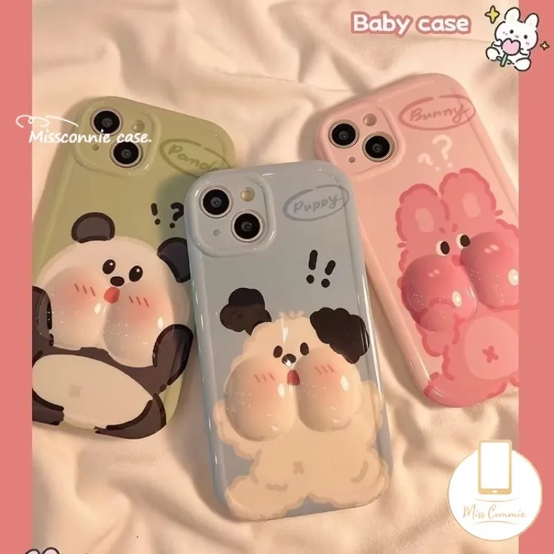 MissConnie Cartoon Cute Little Dog Rabbit Panda Phone Case Compatible for IPhone 11 12 13 14 Pro Max 6 6s 7 8 Plus 7plus 8plus XR X XS MAX SE 2020 New Creative 3D Decompression Glossy Cover Lazada