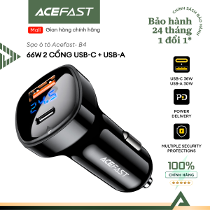 Tẩu sạc ô tô ACEFAST B4 công suất 66W 2 cổng: 1 USB-C + 1 USB-A tích hợp màn hình LED hiển thị điện áp đầu vào