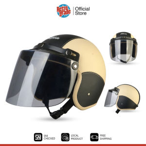 Retrograde Helm Bogo Anak 2 3 4 5 6 Tahun Retro Lucu Polos Kaca Flat Datar Cream Hitam
