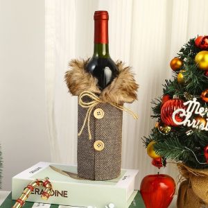 Christmas Wine Bottle Cover Drawstring Design Reusable Cloth Xmas Decor Ornament New Year Gift