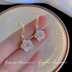 GL Fashionable flower crystal pink temperament ear hook earrings ES63750