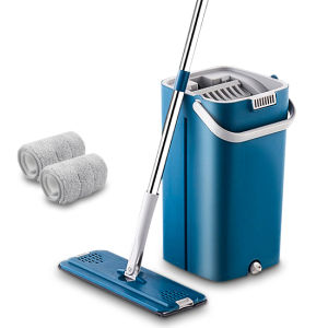 Fypo  Flat Mops with Bucket Upgrade Cleaning Mop with 2 pieces mop cloth  floor Cleaner 360 Rotating Cleaning tools hands wash free mop set