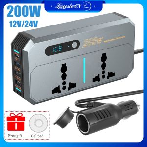 Lst 200W biến tần cho xe DC 12V/24V để AC 220V điện chuyển đổi cho xe với PD 30W TYPE-C Cổng USB kép cổng và QC3.0 nhanh chóng cổng sạc xe Bộ chuyển đổi sạc