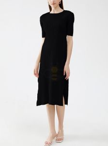 ♘▲❈ Aiden001 Average sizeSummer Solid Color Short-Sleeved Slim Dress Womens Mid-Length Simple Bottoming Pleated A-Line Dress 6088