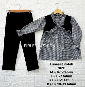 Oneset Anak Perempuan 4-11 tahun LUNA KOTAK Crinkle Mix Katun Setelan Anak Fashion Viral Lebaran