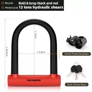 ROCKBROS U-Lock Bolded Anti-theft Mountain Bike Wheel Lock High Quality Zinc Alloy Motorcycle Folding Bike Lock Bike Accessories