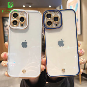 FLOVEME Clear Plating Phone Case For iPhone 13 12 11 Pro Max XR X XS Max 7 8 Plus Transparent Soft Bumper Lens Protection Shockproof Cover