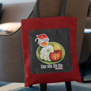Túi canvas đỏ túi vải đỏ túi tote in hình món ăn Việt Nam mẫu Cơm tấm