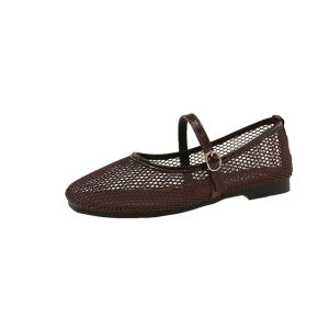 Free Shipping Flat-Soled Fishnet Sandals For Women 2026 New Style Hollow-Out Design Square Toe Breathable Summer Sandals With A Shallow Opening