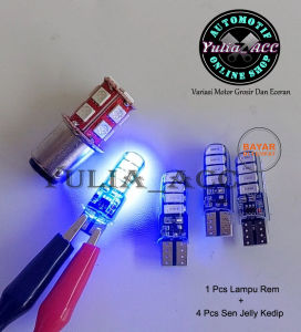 Lampu Stop Rem Stop lamp 13 Titik LED Kedip Merah Plus 4 Pcs Lampu Sen Jelly Biru Variasi Motor Mio Beat Scoopy Jupiter MX King Vixion Dll