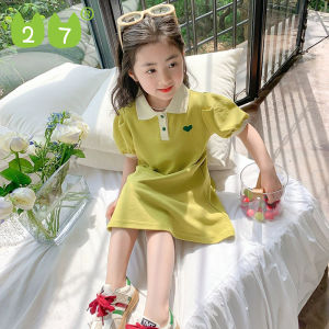 27KIDS Váy cho bé gái cô gái ve áo đầm mùa hè cô gái phong cách mới Hàn Quốc đầm chữ A ngắn tay áo đầm bé gái đầm công chúa váy bé gái mùa hè