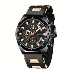Fashionable Multifunction Sports Watch For Men/Quartz Watch/Chronograph/Calendar Display/Rose Gold Dial/Everyday Wear/Formal & Active Occasions