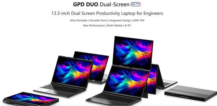 GPD DUO 2025 Dual-OLED Screen 13.3" 64GB 2TB Ai 9 HX370 / 8840U laptop notebook portable monitor PC
