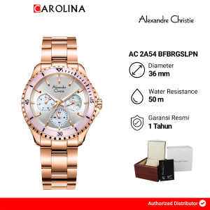 Jam Tangan Wanita Alexandre Christie Multifunction AC 2A54 BFBRGSLPN Pink Dial Ceramic Bezel Rosegold Butterfly Buckle Strap