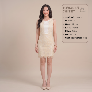 Đầm ôm body ren nữ free size màu kem quyến rũ dự tiệc sang chảnh thanh lịch Lovadova AD1107