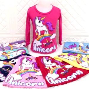 KAOS ANAK PEREMPUAN UNICORN RAINBOW LENGAN PANJANG USIA 1-12 TAHUN // BAJU ANAK CEWEK