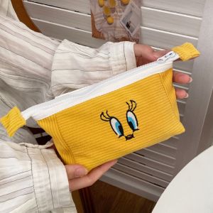 ODZ5L ถุงเก็บของ กระเป๋าเครื่องเขียนปัก นกสีเหลือง แบบพกพา กระเป๋าแต่งหน้าน่ารัก แบบสบายๆ ฟิกเกอร์อนิเมะ กล่องเครื่องเขียนการ์ตูน นักเรียน