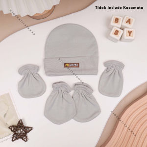 4in1 PAKET Topi + Sartaki + Kacamata Jemur New Born 0-3 Bulan / Sarung Tangan Kaki Bayi Baru Lahir / Perlengkapan Baby Laki Laki Perempuan Eyemask Newborn KiosBalitaFawa