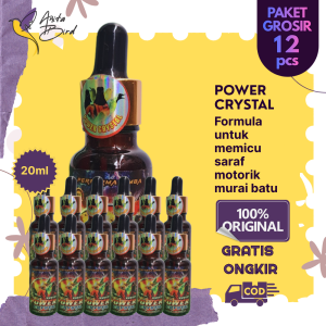 Paket Grosir 12 Pcs Power Crystal Omega Plus Botol Kaca Vitamin Penggacor Suplemen Burung Kicau