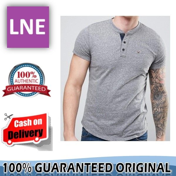 Hollister Men Grey Henley T-Shirt